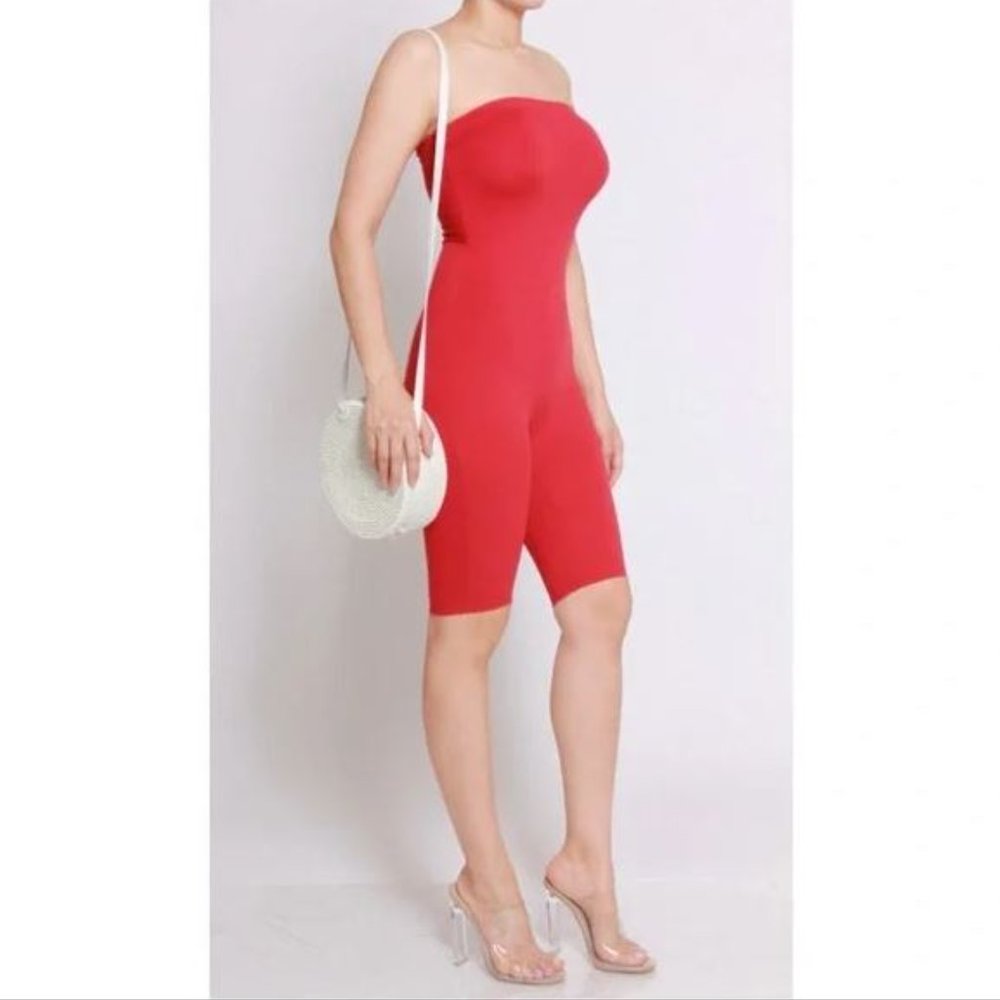 Yellow Cabbage - RED - Biker Short Strapless Romper - Size Small - NWOT